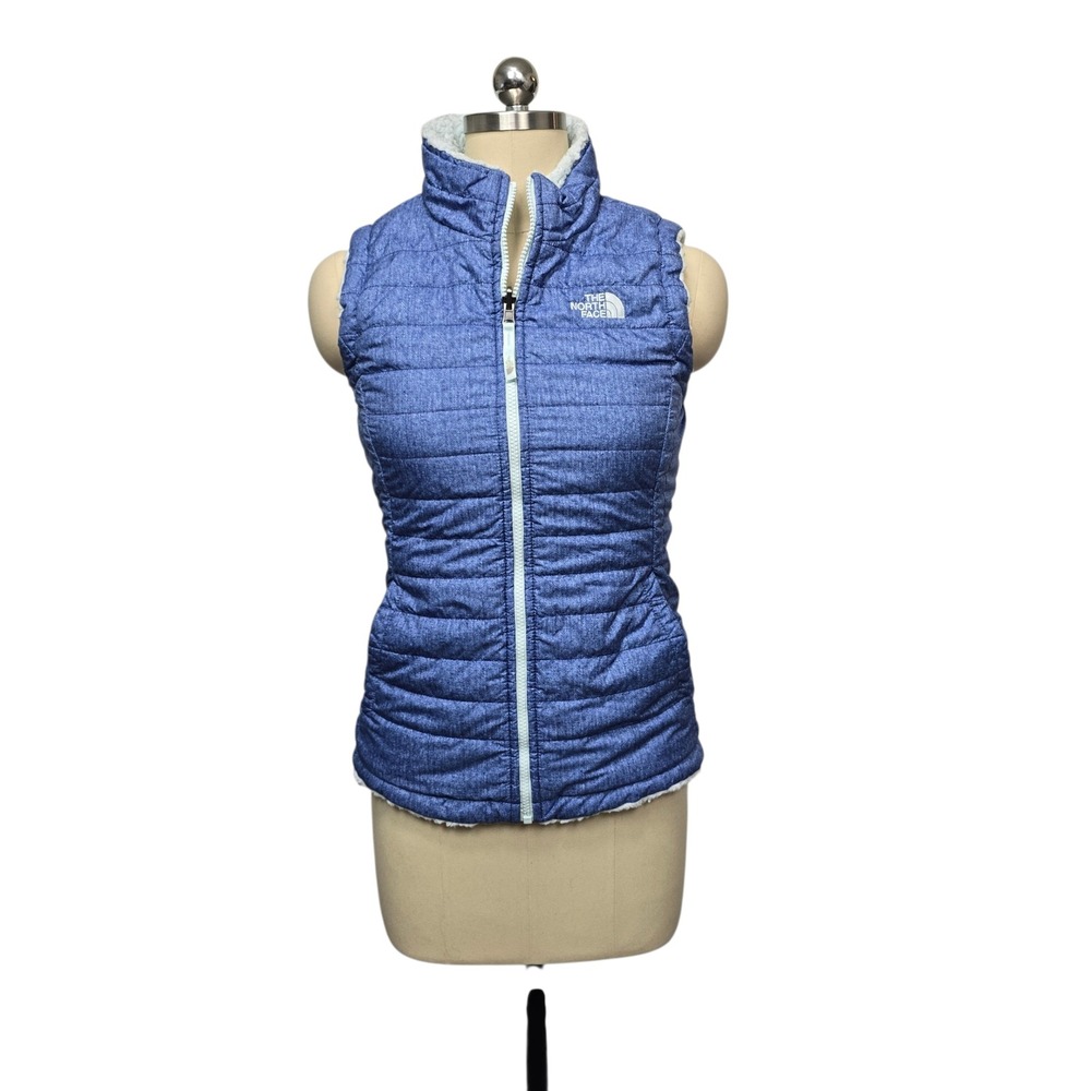 The North Face Girls Reversible Puffer Vest Blue Sherpa Size Large 14/ 16 Gorp